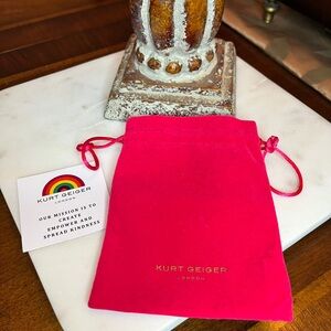 Kurt Geiger Hot Pink Velvet Drawstring Jewelry Pouch w/Gold Embossed Letters